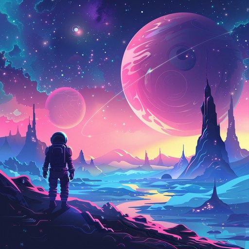 An epic orchestral journey depicting the heroic saga of a lone galactic savior amidst a futuristic cosmic landscape, blending lush strings, powerful brass, and electronic synths, creating a rich and expansive soundscape full of tension and resolution