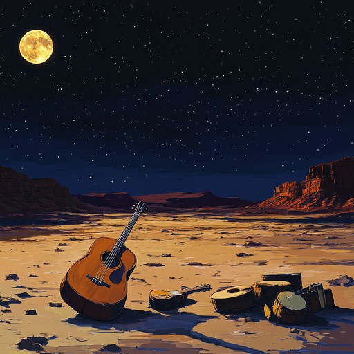 An evocative piece that combines the raw emotion of americana roots with a desert's serene beauty. The sonorous strumming of acoustic guitars and harmonious wails of the harmonica play against the backdrop of a starlit night, capturing the wistful spirit and warmth of a desert serenade.