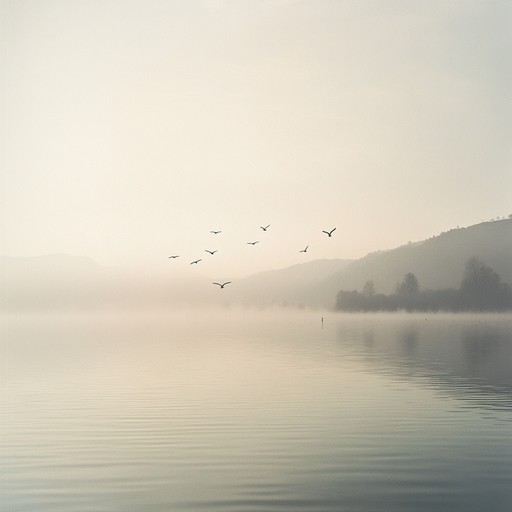 This alternative version emphasizes the echoing quality of guitar notes, where each strum mirrors the expansiveness of a still lake, as light and shadows play over the water’s surface at sunrise. Additional nature sounds enrich the auditory scene, creating immersive, calming moments.