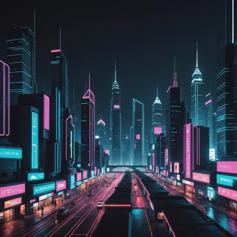 Imagine cruising through a vibrant digital cityscape as neon lights reflect off sleek, towering structures. The track should sound as futuristic and immersive as a sci fi novel's setting, blending the rapid pulses of modern life with the eerie calm of advanced technology. The song starts with a serene, shimmering introduction that morphs into a driving beat, layered with intricate samples and minimalist synths, conveying both excitement and mystery.