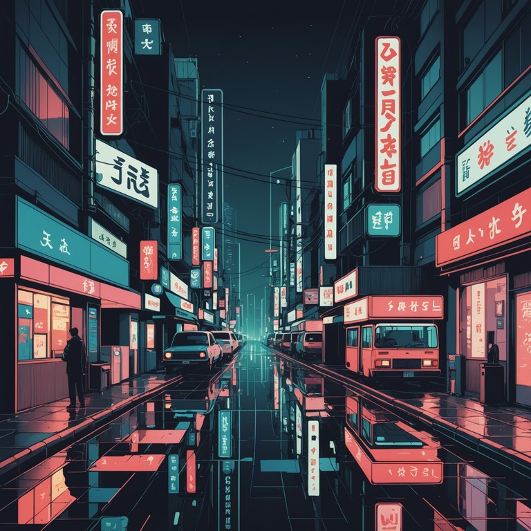 This track features a deep exploration of mood, combining the soft rhythmic pulse typical of j pop with darker, more contemplative melodic elements, creating an atmosphere thick with emotion and introspection. It's designed to evoke the feeling of walking through tokyo at night, lost in thought.