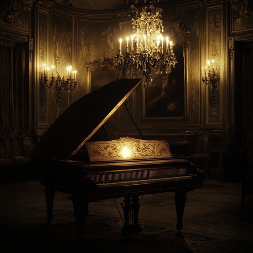 A lush, evocative blend of intricate harpsichord and sweeping strings set in a late baroque framework, creating an atmosphere of sumptuous allure and mysterious charm. Warm harmonies intertwine with delicate ornamentations, embodying a sultry, intimate mood that enchants the listener and evokes images of candle lit chambers and secretive rendezvous