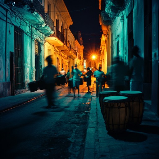 An instrumental track blending pulsating afro cuban percussion with eerie melodies, producing a tense atmosphere that captures the feeling of unease in havana's dimly lit streets.