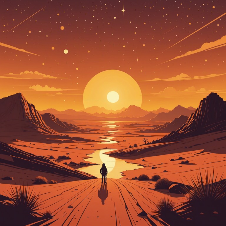 Embark on a lively, melodious journey across the martian sunset, where each note paints a vibrant landscape of otherworldly adventure and peace.