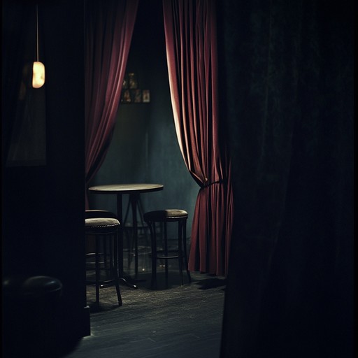 A serenely dark cabaret piece, featuring haunting melodies that drift through shadow filled, moonlit nights. The music sways with a slow, deliberate tempo, evoking images of an old, dimly lit cabaret where secrets and stories are whispered among patrons.