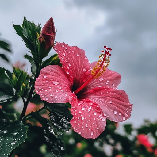 A reggae instrumental track characterized by its slow, rhythmic pace and the profound sense of melancholy evoked through minor chords and a gently sobbing melodica. The song paints a sonic picture of a rainy day on a tropical island, where the raindrops caress blooming hibiscuses, symbolizing fleeting beauty and inherent sadness.