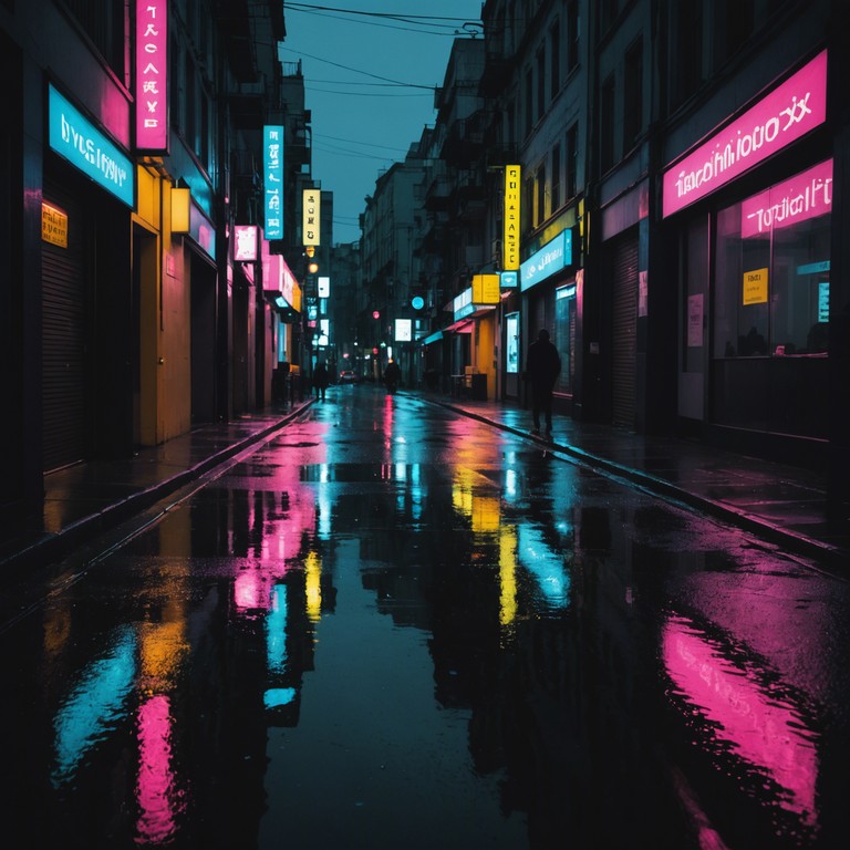 This track provides a sound narrative of a nighttime urban adventure set in a dystopian future where the bright neon reflections paint a scene of isolation amidst chaos. The music builds with a rhythmic intensity that combines elements of thrill and danger.