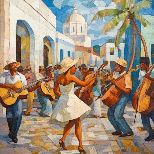 A lively instrumental merging african drums with cuban salsa, showcasing spirited congas and vibrant horns. Embodies the essence of afro cuban festivities, encouraging celebration.