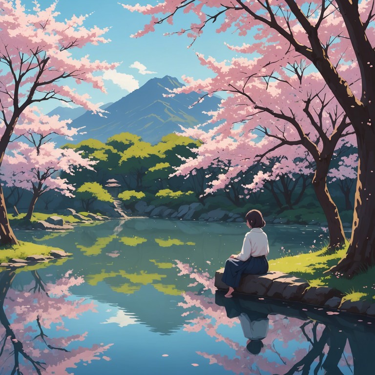 An immersive audio journey that propels the listener through a fantastical animated landscape filled with the blooms and falling petals of cherry trees, guided by the haunting sound of the koto amidst a backdrop of lush, psychedelic instrumentation.