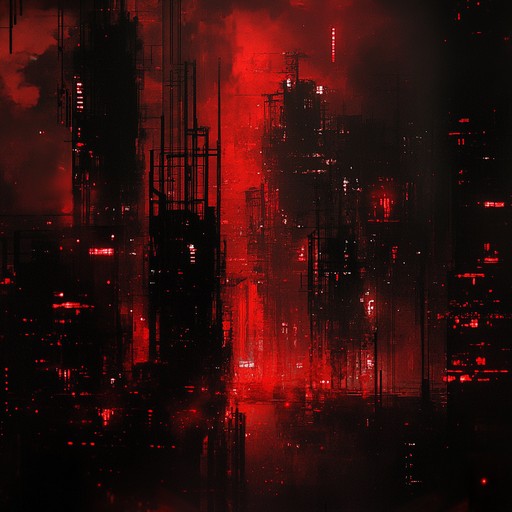 A high energy, dark and aggressive track featuring distorted beats and industrial noise, evoking a frantic atmosphere in a digital dystopian realm.