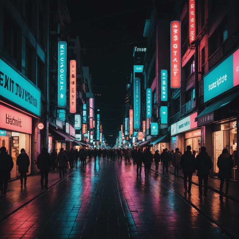 A track that captures the essence of a bustling downtown scene lit by neon lights, combining modern electropop rhythms with the dynamic beat of urban life. The synthesizer plays a key role, intertwining melodies that mimic the city's vibrant pulse.