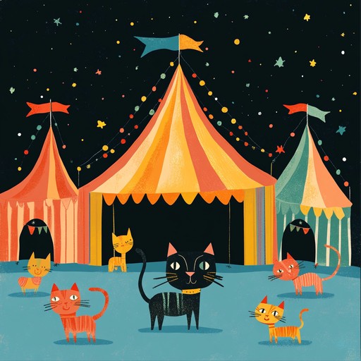 Imagine a grand circus led by a royal feline. The piece is both whimsical and majestic, utilizing a full orchestra to paint scenes of playful kittens performing daring acrobatics and elegant dances. The sounds of strings, brass, and percussion build to epic crescendos, bringing to life a fantastical adventure full of joy and wonder.