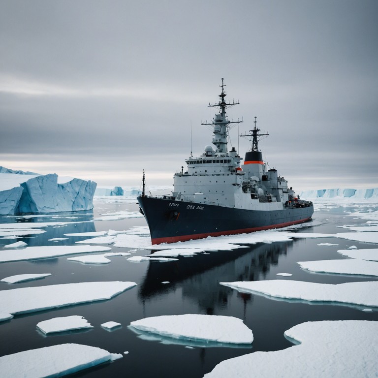 This composition blends robust russian naval melodies with the chilling isolation of the arctic seascape. The music is designed to evoke the power and solitude experienced by seafarers braving the icy waters under harsh conditions, with moments of both high tension and peaceful solitude as they navigate through treacherous environments.