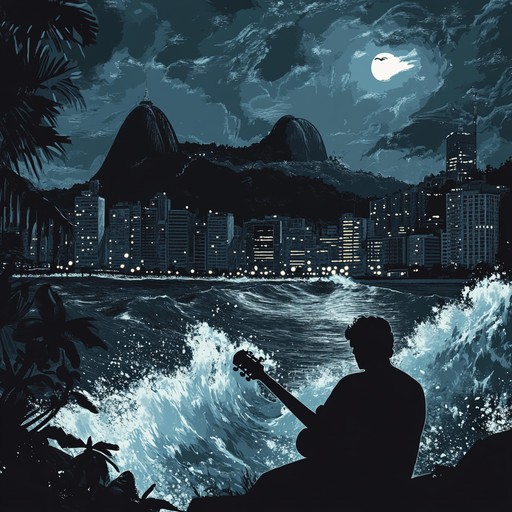 An instrumental bossa nova piece that fuses traditional brazilian rhythms with intense and passionate melodies. The electric guitar leads with sharp, fiery riffs over driving percussion, capturing the turmoil of a stormy night in rio.