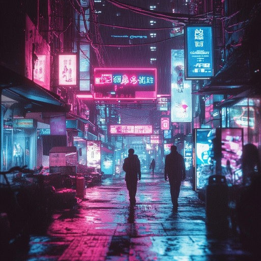 An electrifying fusion of groovy beats and cyberpunk synths capturing the pulse of a neon lit city where technology meets humanity.