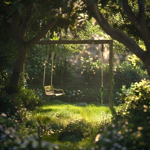 Picture a tranquil afternoon in a sunlit garden, with music that embodies relaxation and calm through gentle swing rhythms and serene melodies.