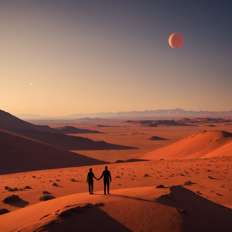 Imagine a musical journey that begins with the soft twinkling of stars and progresses to a full bodied, energetic dance sequence inspired by the martian landscape at dawn, where every beat infuses energy comparable to the sun’s rise on the red planet.