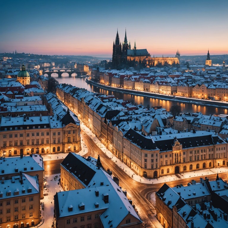 This alternative description dives deeper into the auditory journey through prague during the holidays, highlighting the interplay of violins and other orchestral elements that echo the vibrancy and charm of the city's festive season.