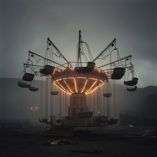 An unsettling waltz featuring dissonant organ melodies and eerie percussion, drifting through a twisted carnival filled with ghostly laughter and shadowy figures lurking in the corners. The rhythm sways, creating an unnerving sense of motion that pulls you deeper into the macabre fairground.