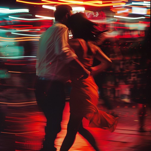 This track blends fast-paced conga rhythms with a smooth piano melody, capturing the lively essence of a festive salsa dance night. It features a rich brass section that complements the rhythmic patterns, evoking images of dancers twirling passionately under streetlights.