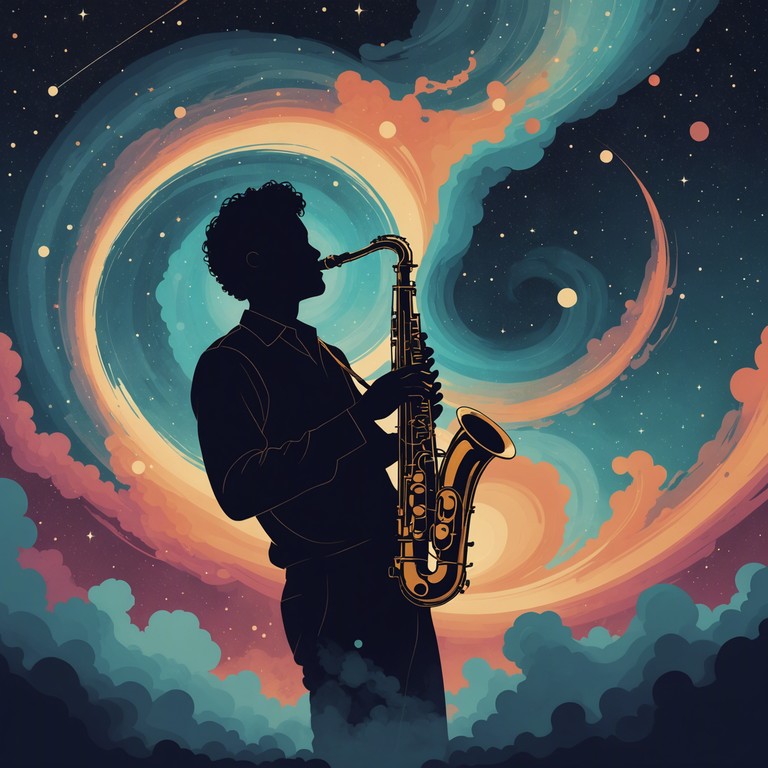 This composition pulls you into a mystical journey at midnight, where the soft whispers of a saxophone glide over psychedelic soundwaves, crafting an ambiance filled with sensual allure and enigmatic charm. It's designed to evoke feelings of wandering through a dreamscape where every note resonates with the deep colors of the night.