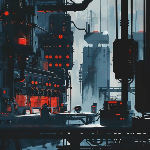 Dark and foreboding electronic beats complemented by mechanics inspired dark ambient textures. The synth driven composition generates a pervasive sense of dread, evoking the feeling of being watched in a nightmarish industrial landscape.