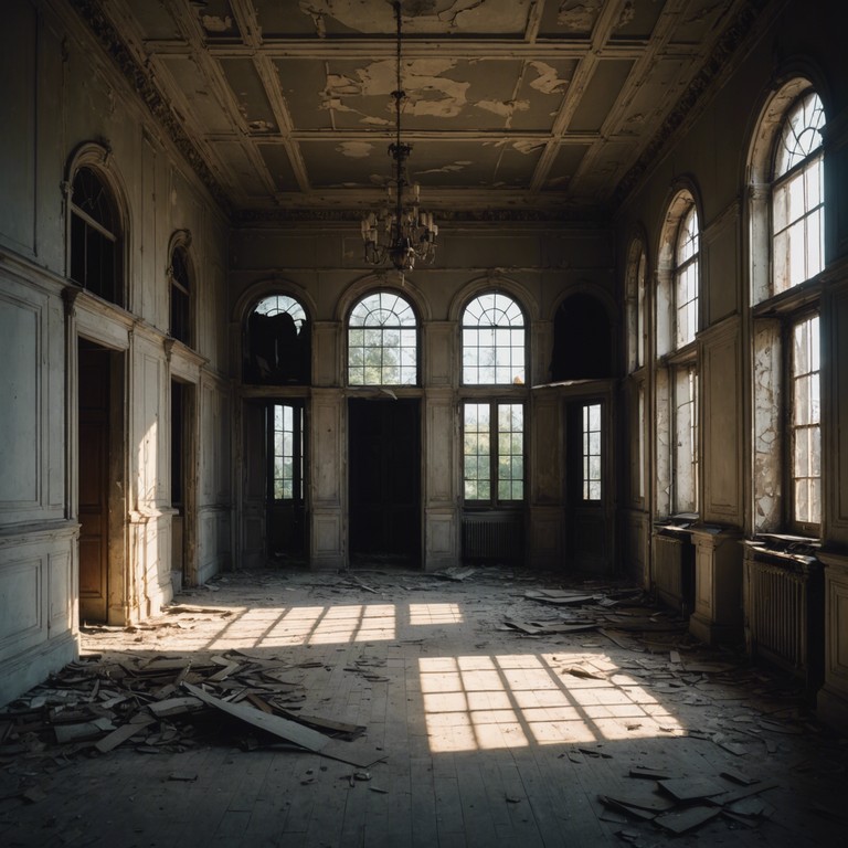 A poignant exploration of silent halls through melancholic electric guitar riffs that softly echo, creating an atmosphere filled with deep reflection and quietude