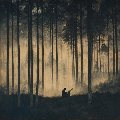 An instrumental dark folk composition that weaves haunting melodies with somber tones, evoking a profound sense of yearning and solitude amidst ancient forests.