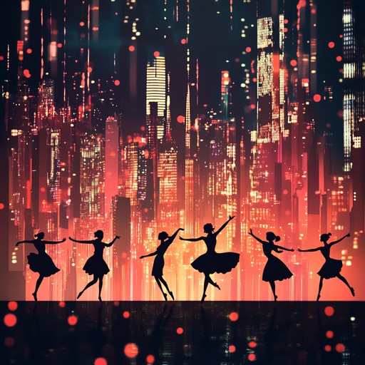 A thrilling swing composition featuring bold saxophone leads and dynamic rhythms, painting an exhilarating picture of a city lit up by music and dance.