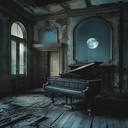 brooding, somber; melancholy strings and haunting piano arrangement