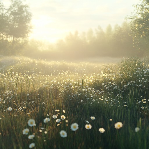 A soothing yet invigorating instrumental piece combining gentle acoustic guitar strumming with airy flute melodies, evoking a peaceful morning in a serene meadow as the sun rises and brings subtle energy to the day.