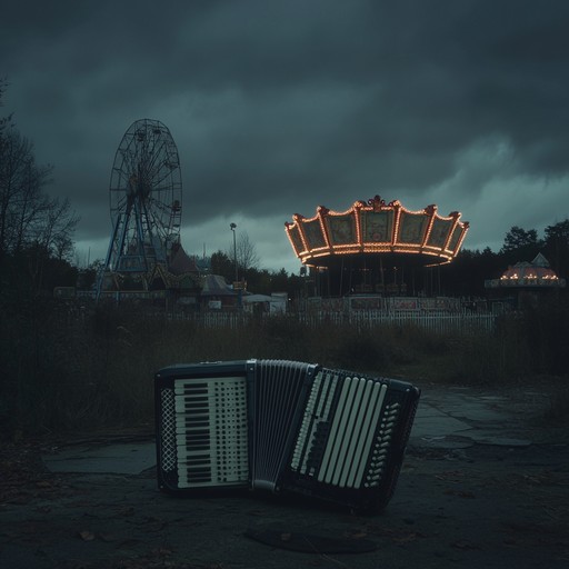 A dark and eerie instrumental polka that transports listeners to a haunted carnival at midnight. The accordion plays sinister melodies over a relentless tuba bassline with sudden tempo shifts and dissonant chords. Unsettling sounds and eerie percussion enhance the unease, making it a spine chilling experience.