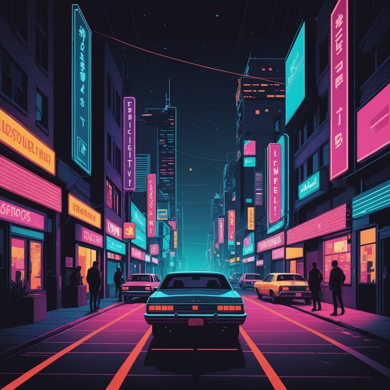 As dusk turns to night in an urban landscape, the sharp beats of a drum machine cut through the air, underlined by deep bass that pulsates against a backdrop of neon flickers and shadowy figures. It's a sound picture of the city coming alive at night with energy and a touch of danger.