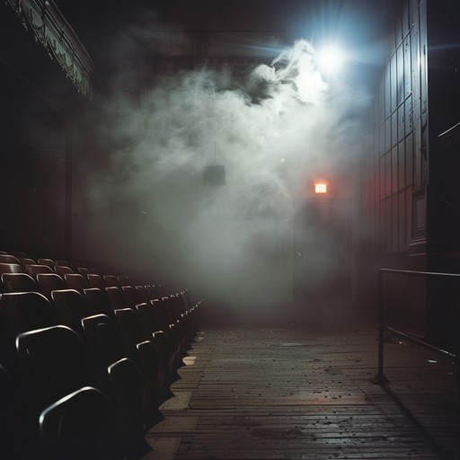 An unsettling instrumental track featuring the haunting sounds of a pipe organ, blending with subtle orchestral elements to create a spine tingling atmosphere of a haunted, abandoned theater on broadway. The eerie melodies echo through darkened corridors, evoking ghostly whispers and a sense of lingering spirits.