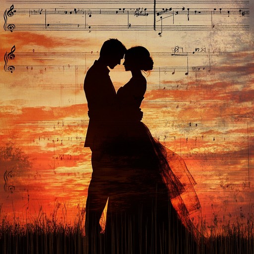 This orchestral composition starts with a tender string quartet, gradually building with brass and woodwinds. The music crescendos into a dramatic full orchestra, weaving themes of love, loss, and reunion, capturing the essence of timeless romance.