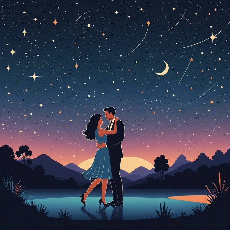 A picturesque scene under moonlight, where couples dance to the vibrant, uplifting tones of a salsa band. The trumpet croons a melody that speaks to the soul, creating an unforgettable night of dance and laughter. Romance is in the air, and the music sets hearts aflame.