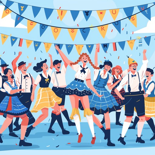 A dynamic and exuberant polka composition encapsulating the essence of lively celebrations. Utilizing accordion as the lead instrument, the piece is bolstered by spirited rhythms and harmonic progressions, perfect for dance and communal festivities. Picture a bustling beer hall full of joyful dancers and swaying rhythms.