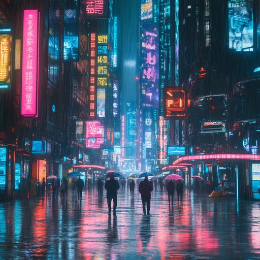 Feel the rush of the cyberpunk city with electric synthesized rhythms and a robust beat that bring the urban jungle to life, full of neon lights and frenetic energy.