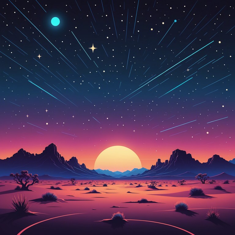 This track combines vibrant synth sounds with exotic, desert inspired melodies, creating an auditory journey through a stylized, neon lit landscape reminiscent of an 80s retro future. Ideal for evoking a sense of adventure and mystique, the piece blends traditional eastern instruments with modern electronic music.