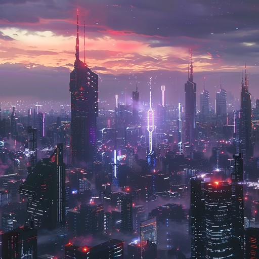 An energetic and optimistic cyberpunk piece, driven by vibrant synth melodies and rhythmic beats, encapsulating the excitement and potential of a new dawn in a futuristic city