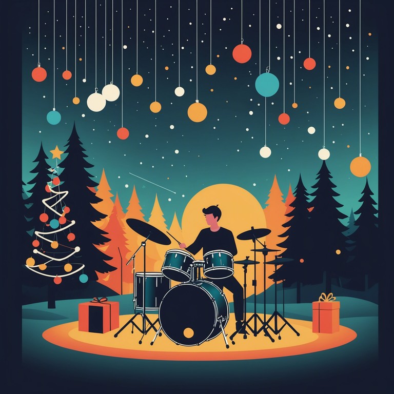 Imagine dynamic drum rhythms blending seamlessly with the jingles of holiday bells, creating a modern take on festive music designed for energetic and upbeat holiday parties.