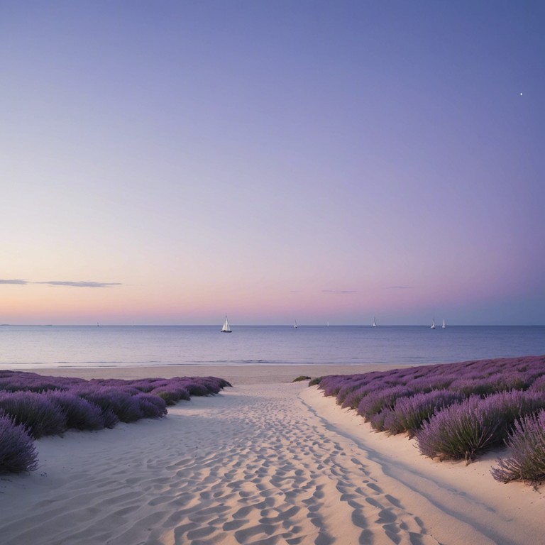 Imagine settling down on a warm sandy beach as the day winds down. The music features a soft electric piano melody accompanied by light percussive elements and ambient synths that mimic the calm, repetitive waves of the sea.