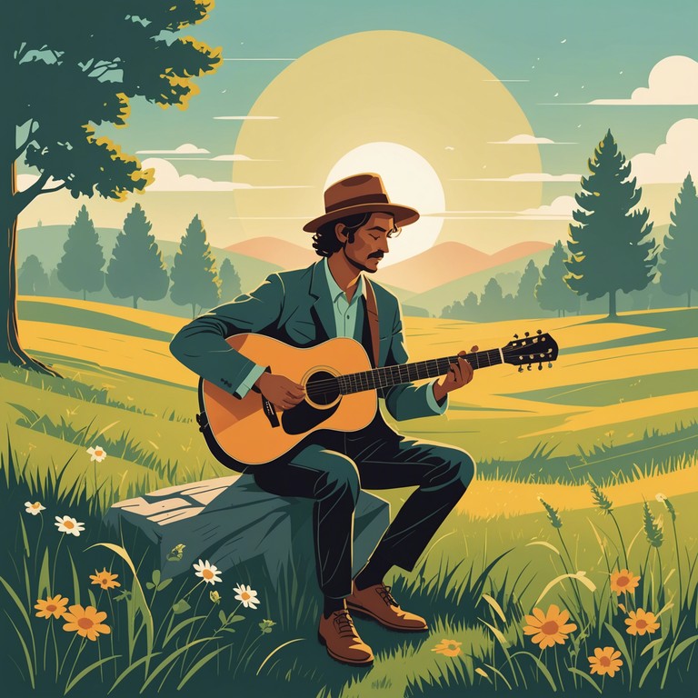 A ballad that transports listeners to a peaceful medieval landscape, featuring delicate strumming and soft, flowing melodies evoking images of rolling green hills and quiet, misty mornings. The song serves as a modern homage to the classic troubadour style, soothing and deeply introspective, perfect for reflection or gentle meditation.