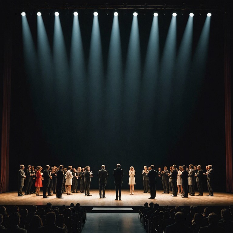 Imagine the final bow at a broadway show, where the cast comes together in a joyful, choreographed finale. The piece conveys the bliss of performance through its playful melodies and theatrical flair, captured through the singular charm of a grand piano.