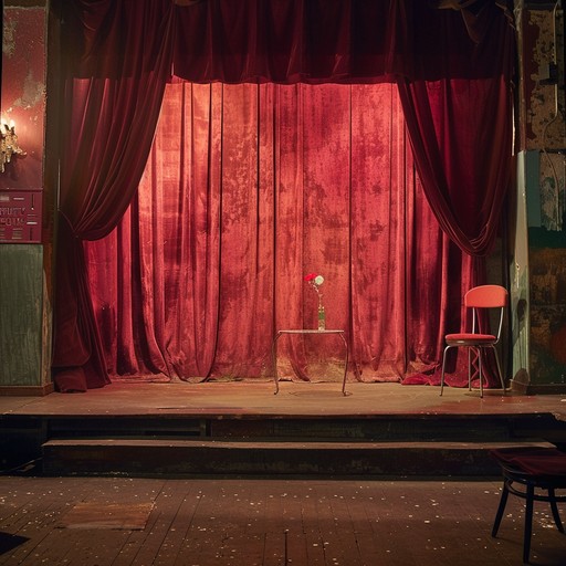 A serene piano composition infused with theatrical eeriness of dark cabaret, evoking a sense of melancholic peace. Imagine an empty, dimly lit theater where the piano’s gentle notes flow like whispers from forgotten performers.