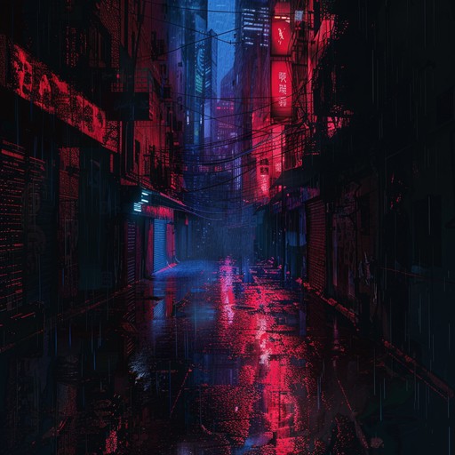 This track blends eerie futuristic synth melodies with dark ambient textures, creating an ominous atmosphere reminiscent of a dystopian cyberpunk city at night. The sounds evoke feelings of danger lurking around every corner.