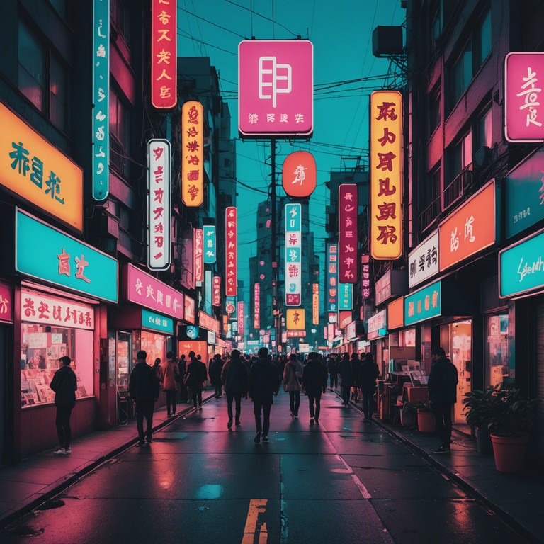 This instrumental composition captures the essence of a neon lit night in tokyo, merging upbeat jpop rhythms with electronic elements to create a soundscape that resonates with the city's dynamic pulse. Known for its vibrant nightlife and eclectic urban culture, this track embodies the energetic ambiance and glittering vistas of downtown tokyo, wrapped in engaging, danceable beats.