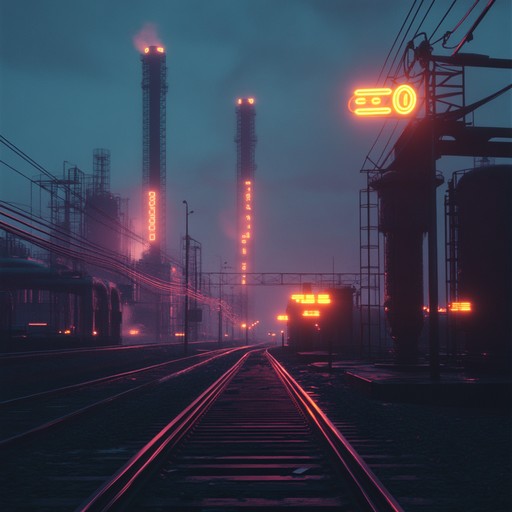 A dark and synthetic industrial rock track featuring haunting electric guitars and eerie vibes. This creates a chilling soundscape reminiscent of a desolate neon lit landscape, stirring emotions of isolation and foreboding.