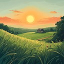 sunset and fields in harmonic brazilian storytelling style. peaceful melodies