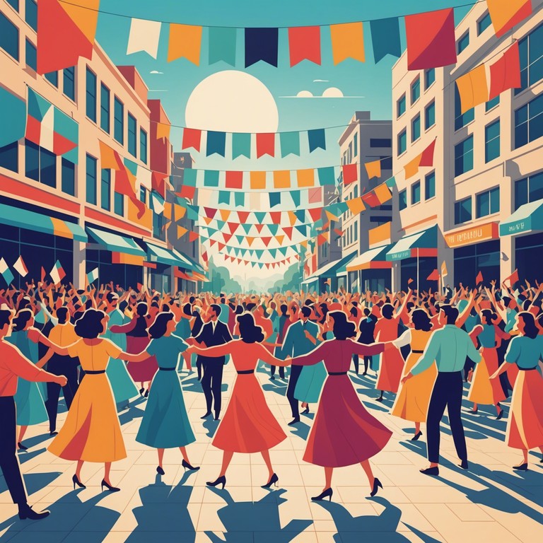 This track features the dynamic intensity of traditional conga drums, the cornerstone of rumba music, delivering a powerful, high energy rhythm that captures the spirit of a celebratory dance festival. The music is infused with spontaneous bursts that emulate a lively, festive atmosphere inviting everyone to dance.